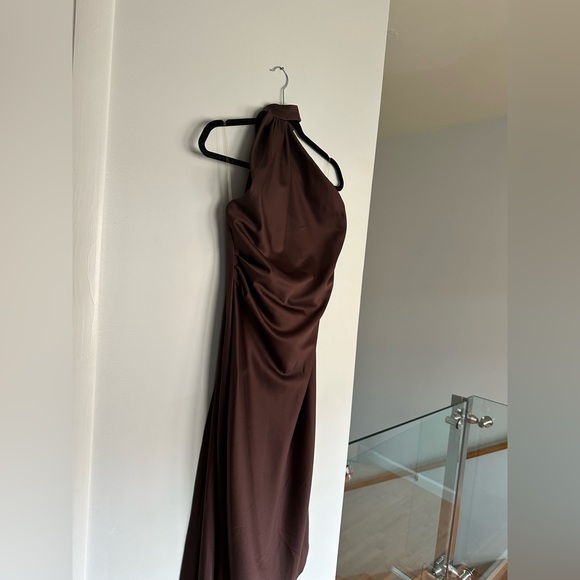 House of CB Angelina CHOCOLATE WRAP NECK MIDI DRESS - M - Picture 5 of 7